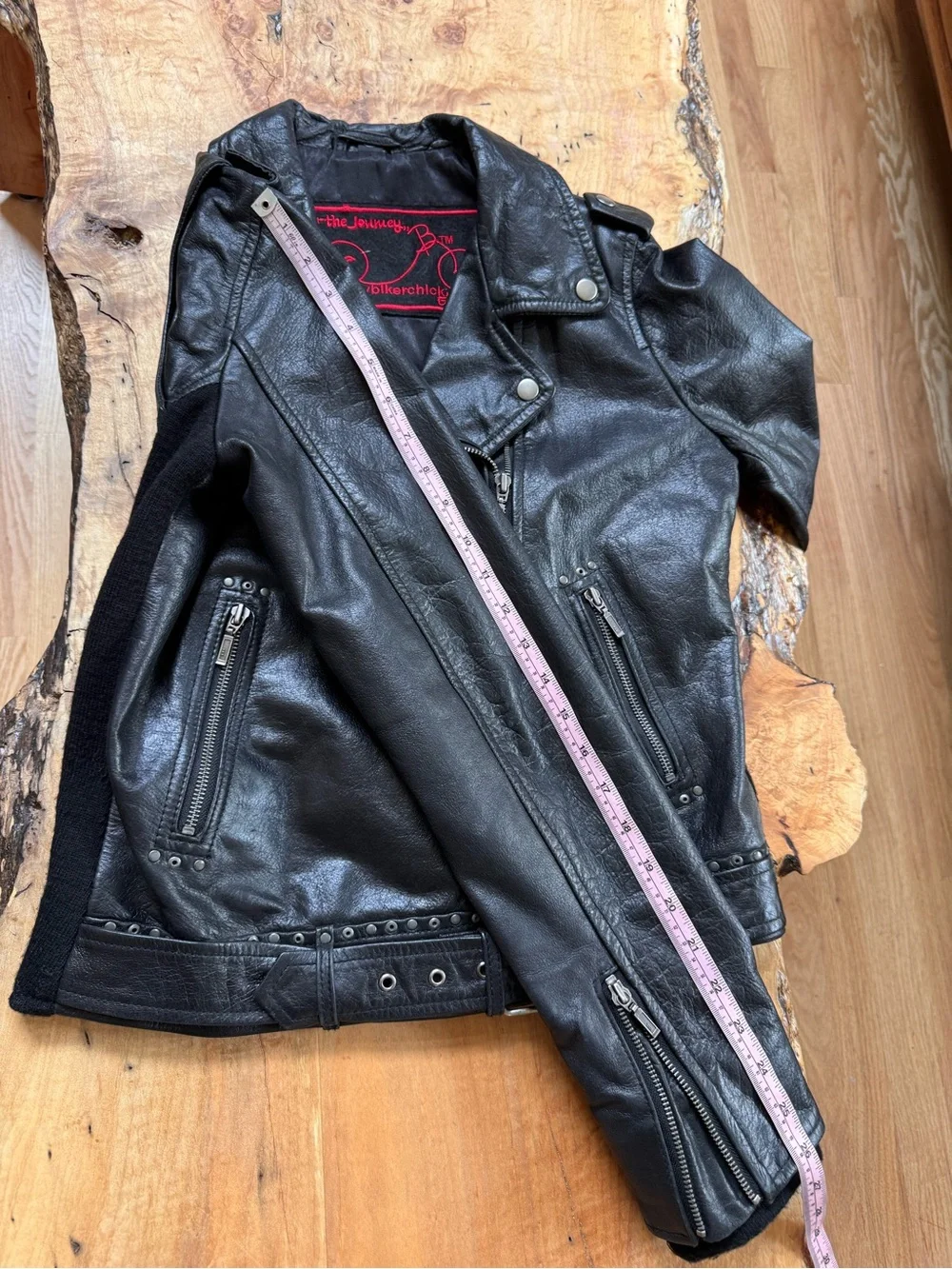Classic ‘One Sexy Biker Chick’ Black Leather Moto Jacket - Women's Size 38